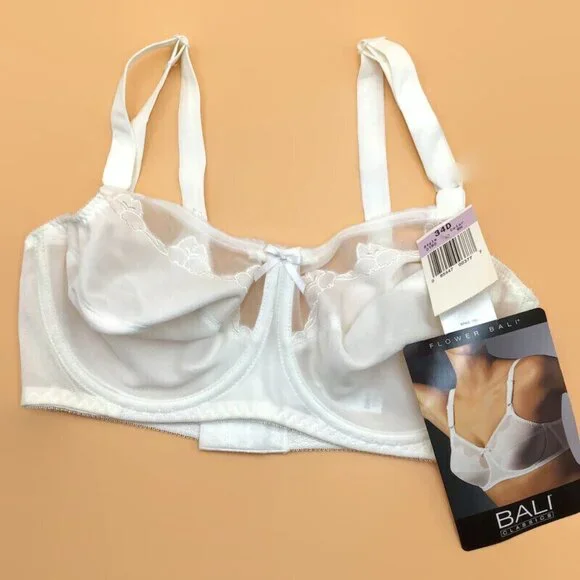 Bali Full Support Flower Bra 34D White New With Tags - Picture 2 of 7